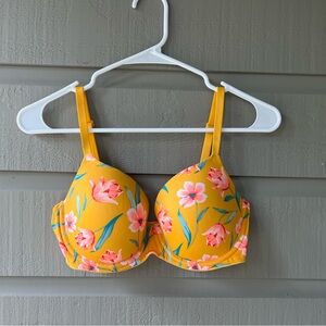 PINK Yellow Floral Bra, Size 34 C